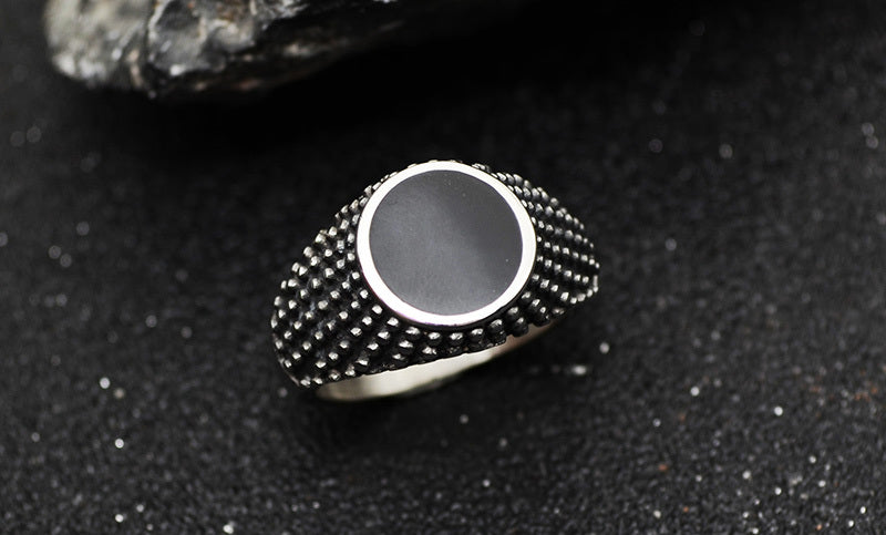 Mens Stainless Steel Ring Dripping Polka Dot Design