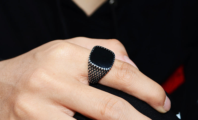 Mens Stainless Steel Ring Dripping Polka Dot Design