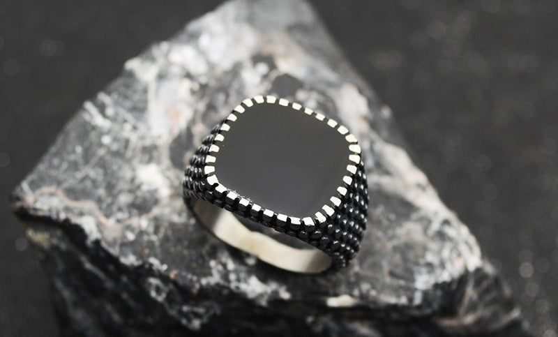 Mens Stainless Steel Ring Dripping Polka Dot Design