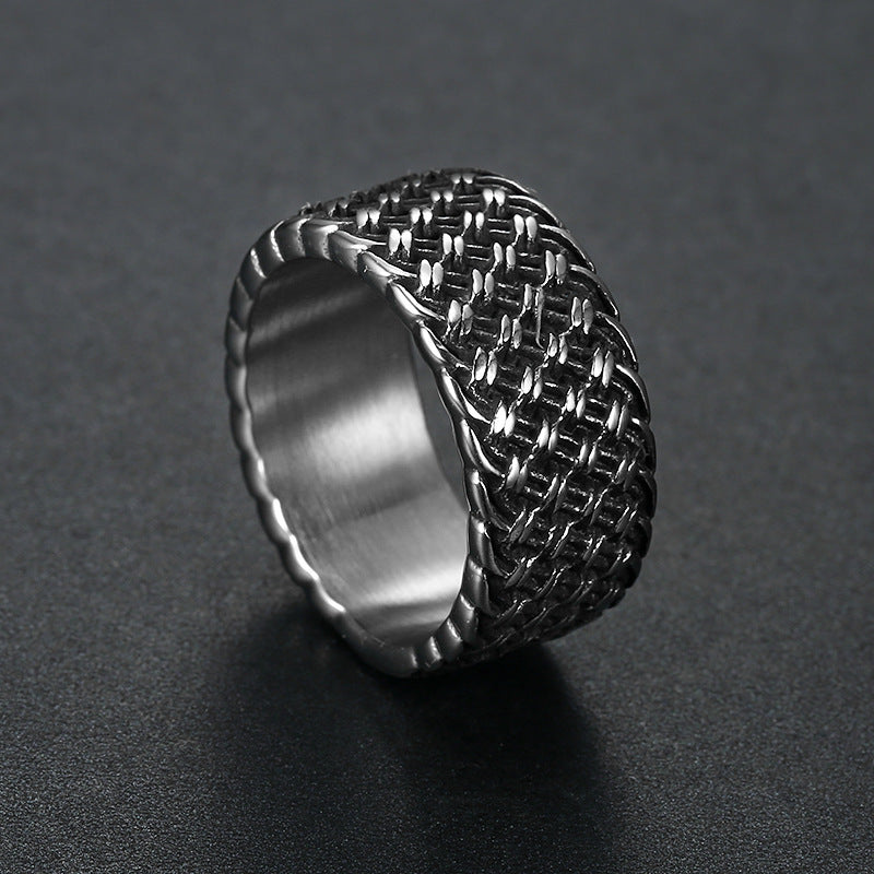 Men's Stainless Steel Ring Circle Band Geometric Design for Him Steel Color Retro Ring for Men Gift Idea Geometric Pattern Ring Simple Band Ring