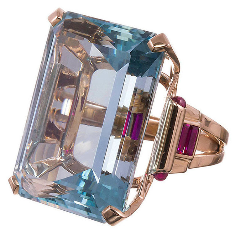 Womens Geometric Alloy Wedding Ring Diamond Encrusted Rose Gold Ring Artificial Gemstones European American Gem