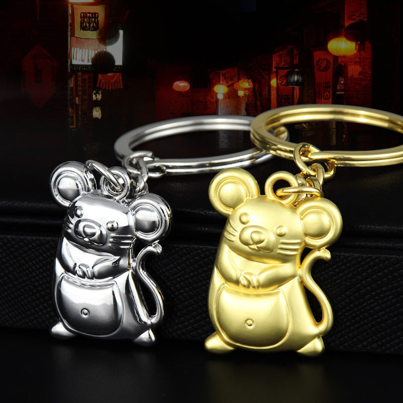 Unisex Zodiac Mouse Keychain Year Rat Gift Zinc Alloy Pendant Gold Silver Lucky Bag Keychain Individually Gift