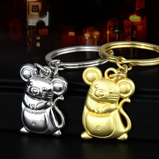 Unisex Zodiac Mouse Keychain Year Rat Gift Zinc Alloy Pendant Gold Silver Lucky Bag Keychain Individually Gift
