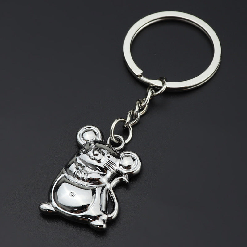 Unisex Zodiac Mouse Keychain Year Rat Gift Zinc Alloy Pendant Gold Silver Lucky Bag Keychain Individually Gift