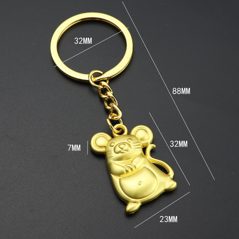 Unisex Zodiac Mouse Keychain Year Rat Gift Zinc Alloy Pendant Gold Silver Lucky Bag Keychain Individually Gift