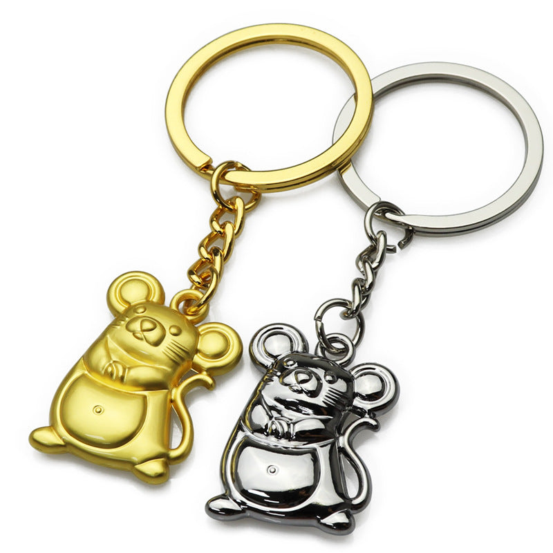Unisex Zodiac Mouse Keychain Year Rat Gift Zinc Alloy Pendant Gold Silver Lucky Bag Keychain Individually Gift
