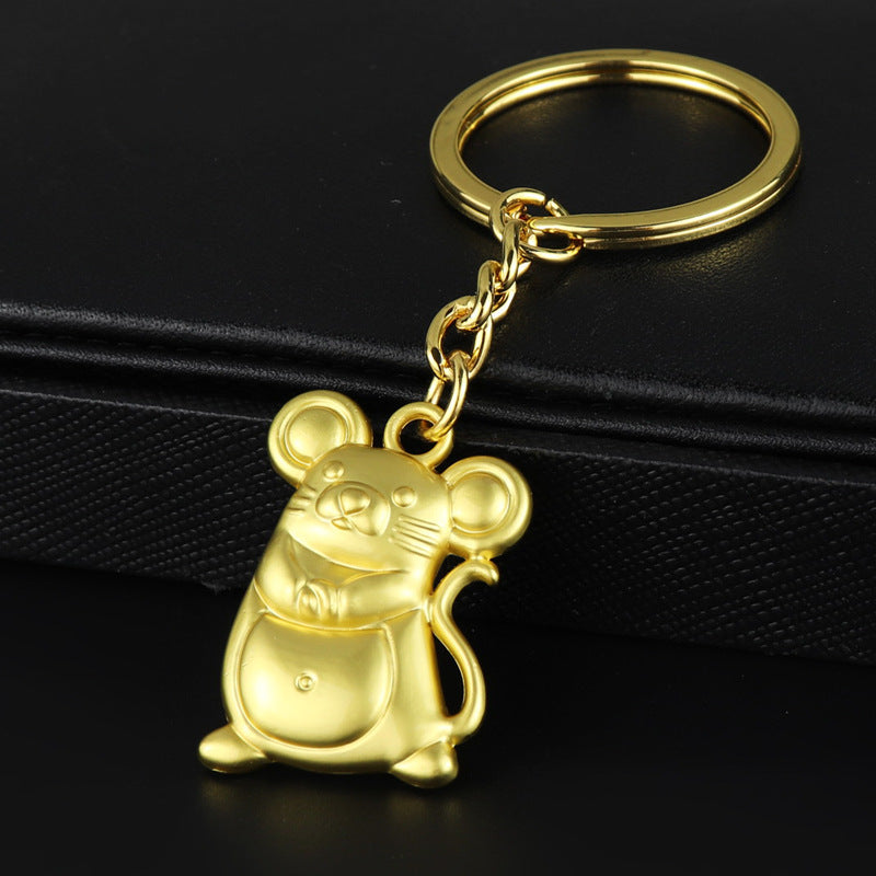Unisex Zodiac Mouse Keychain Year Rat Gift Zinc Alloy Pendant Gold Silver Lucky Bag Keychain Individually Gift