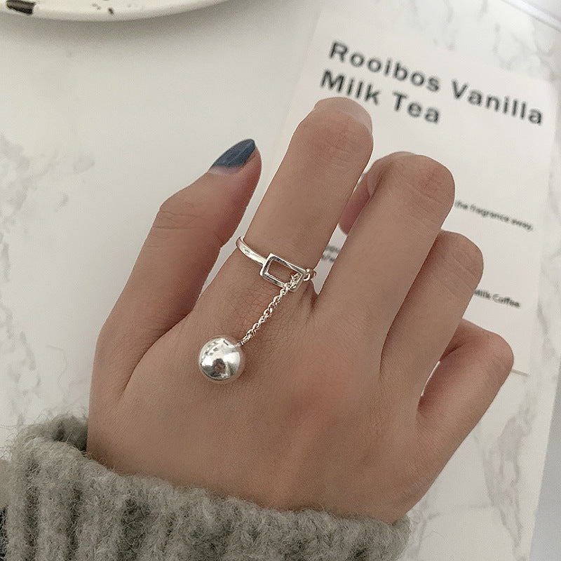 Womens Fishbone Ball Pendant Ring Adjustable Open Ring Thai Silver Plated Fashion Jewelry Gift for Her Elegant Style