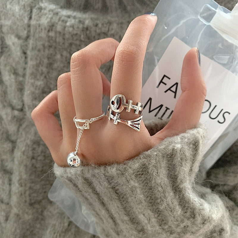 Womens Fishbone Ball Pendant Ring Adjustable Open Ring Thai Silver Plated Fashion Jewelry Gift for Her Elegant Style