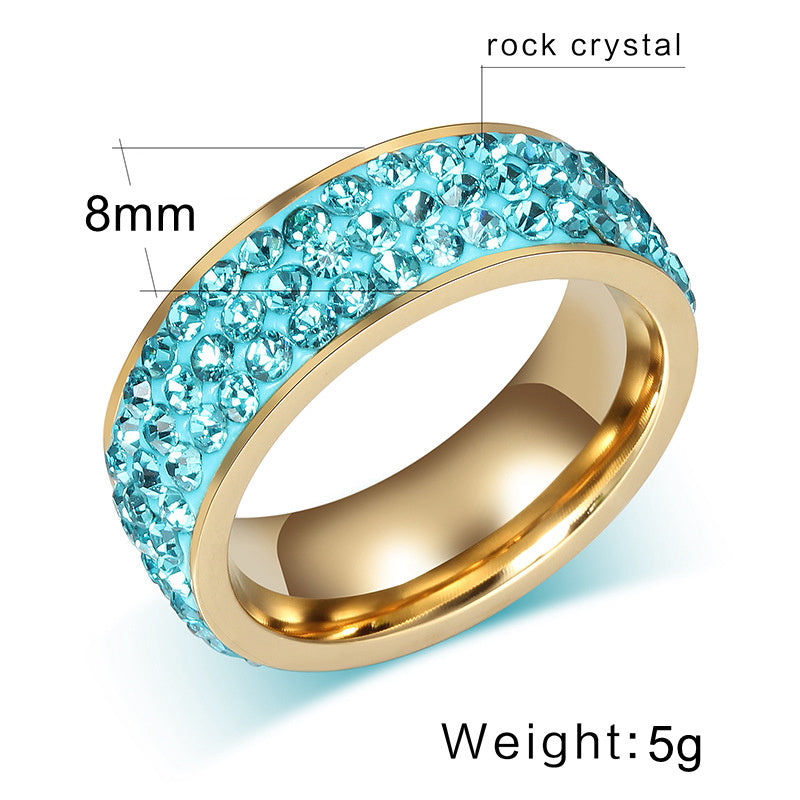 Titanium Steel Joint Ring With Zircon GeometricDesign Electroplated EuropeanAmerican Fashion Jewelry Accessory