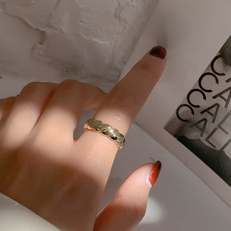 Womens Open Ring Electroplated Alloy Metal Ring With Artificial Gem Simple Circle Ring Retro Plain Ring All Match