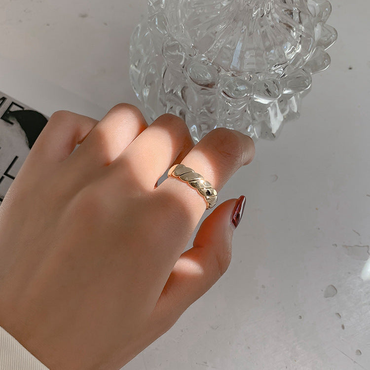 Womens Open Ring Electroplated Alloy Metal Ring With Artificial Gem Simple Circle Ring Retro Plain Ring All Match