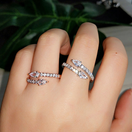 Simple And Exquisite Water Drop Zircon Ring Copper Fashion Jewelry Inlaid Zirconia Gold Plated Womens One Size