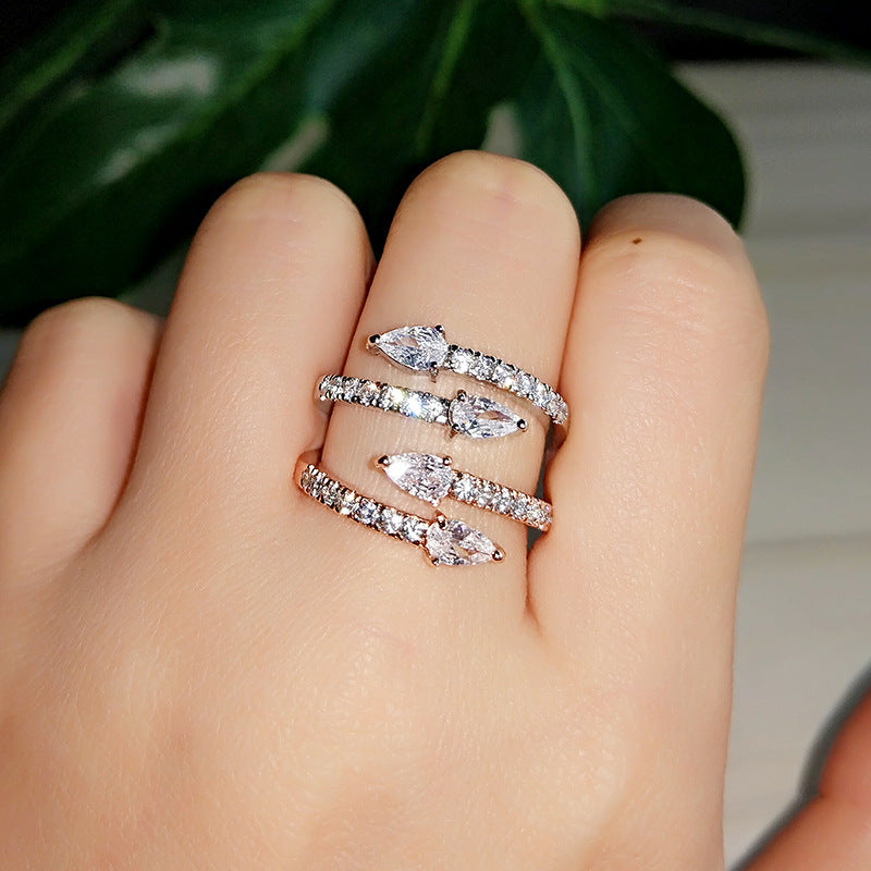 Simple And Exquisite Water Drop Zircon Ring Copper Fashion Jewelry Inlaid Zirconia Gold Plated Womens One Size