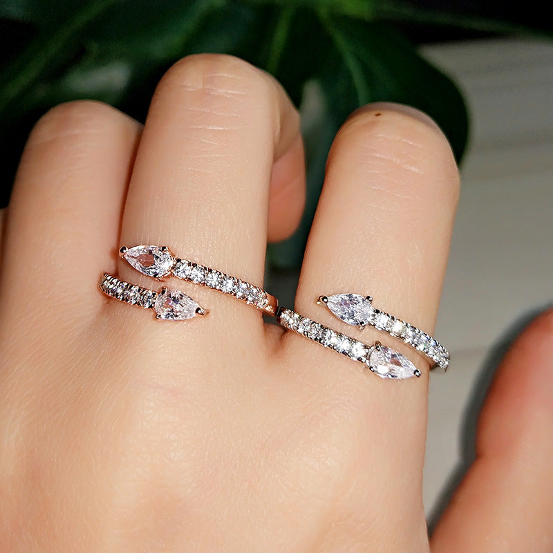 Simple And Exquisite Water Drop Zircon Ring Copper Fashion Jewelry Inlaid Zirconia Gold Plated Womens One Size