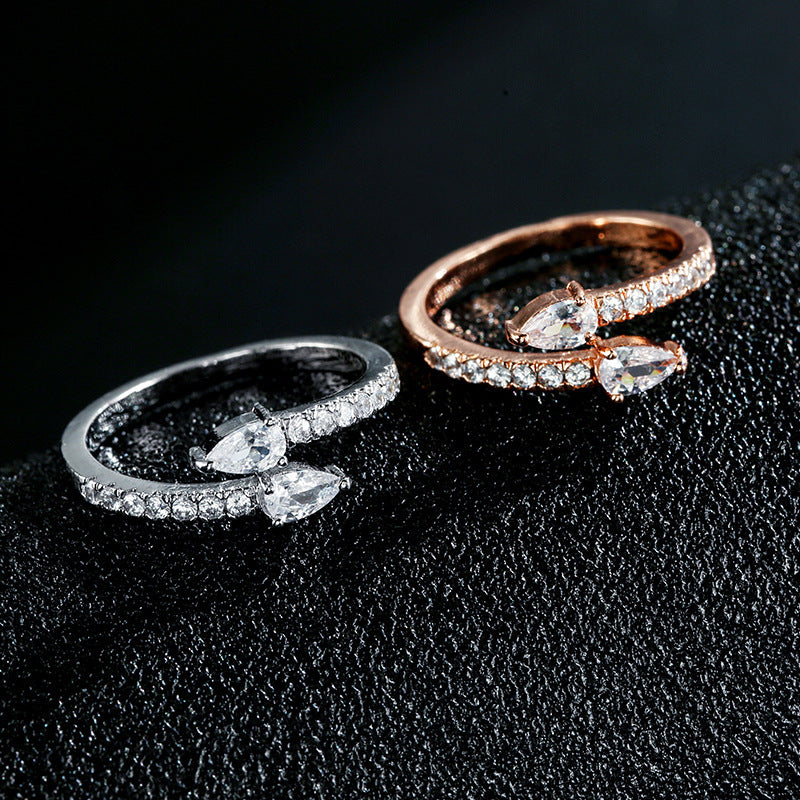 Simple And Exquisite Water Drop Zircon Ring Copper Fashion Jewelry Inlaid Zirconia Gold Plated Womens One Size