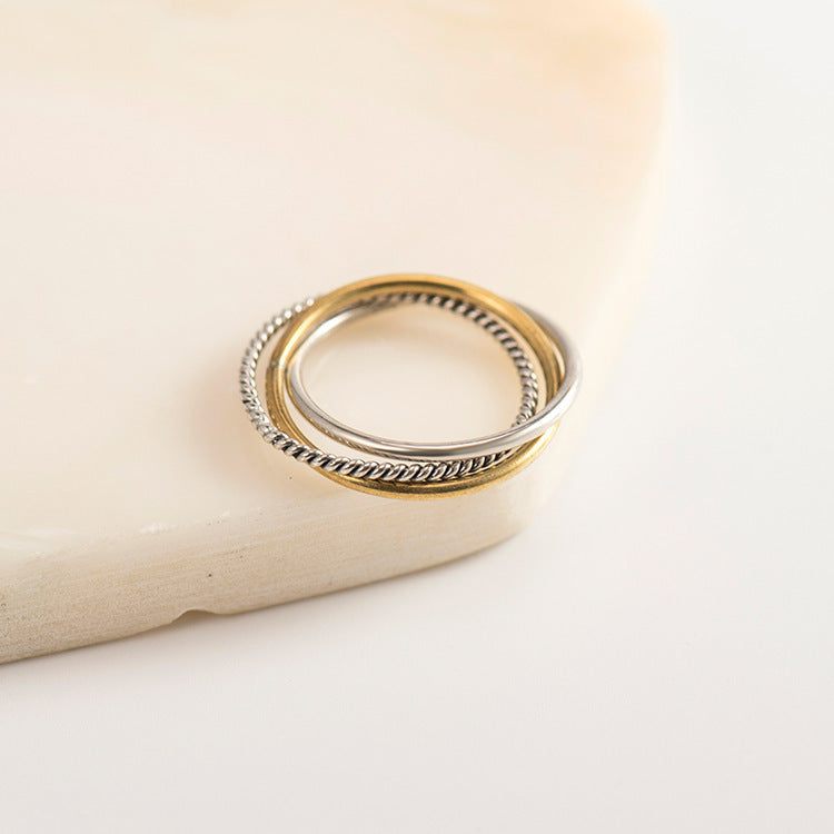 Women Sterling Silver Ring Three Circle Geometry Fashion Jewelry Travel Gift Souvenir Korean Inspired Keepsake