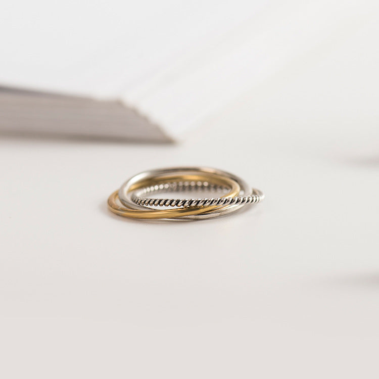 Women Sterling Silver Ring Three Circle Geometry Fashion Jewelry Travel Gift Souvenir Korean Inspired Keepsake