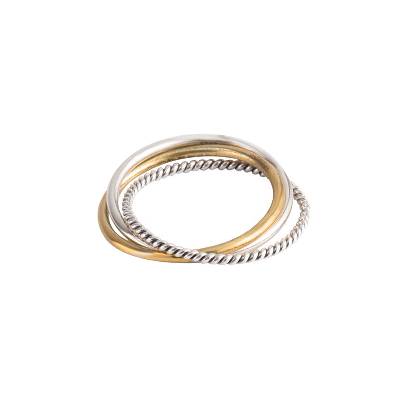 Women Sterling Silver Ring Three Circle Geometry Fashion Jewelry Travel Gift Souvenir Korean Inspired Keepsake