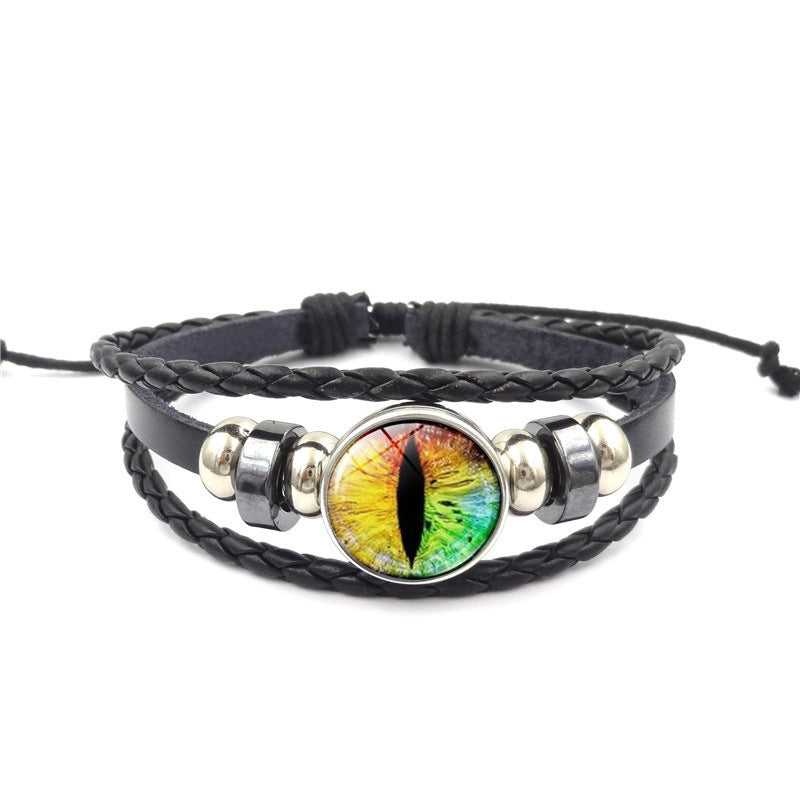 Unisex Vintage Leather Bracelet Gold Plated Gemstones Multilayer Beaded Braided Jewelry Elegant European Style