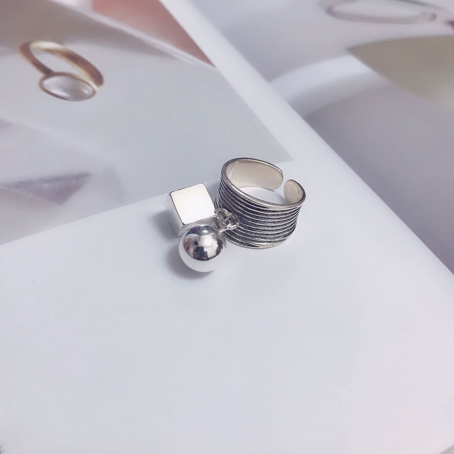 Square Round Ball Ring Fashion Retro Niche Design Personal Atmosphere Jewelry For Women Gift For Stylish Wears