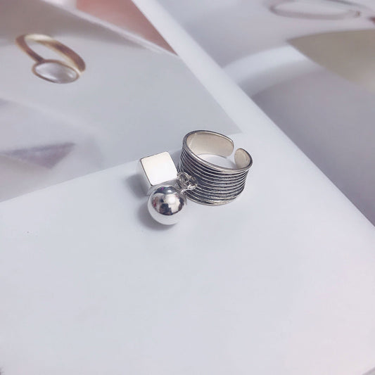 Square Round Ball Ring Fashion Retro Niche Design Personal Atmosphere Jewelry For Women Gift For Stylish Wears