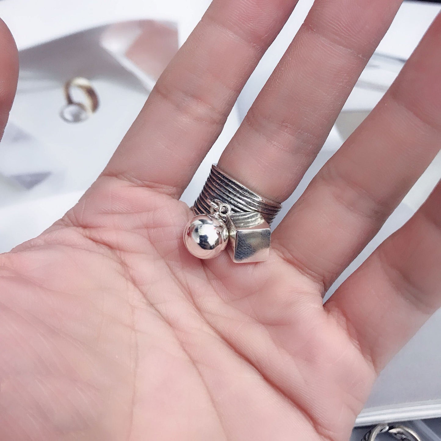 Square Round Ball Ring Fashion Retro Niche Design Personal Atmosphere Jewelry For Women Gift For Stylish Wears