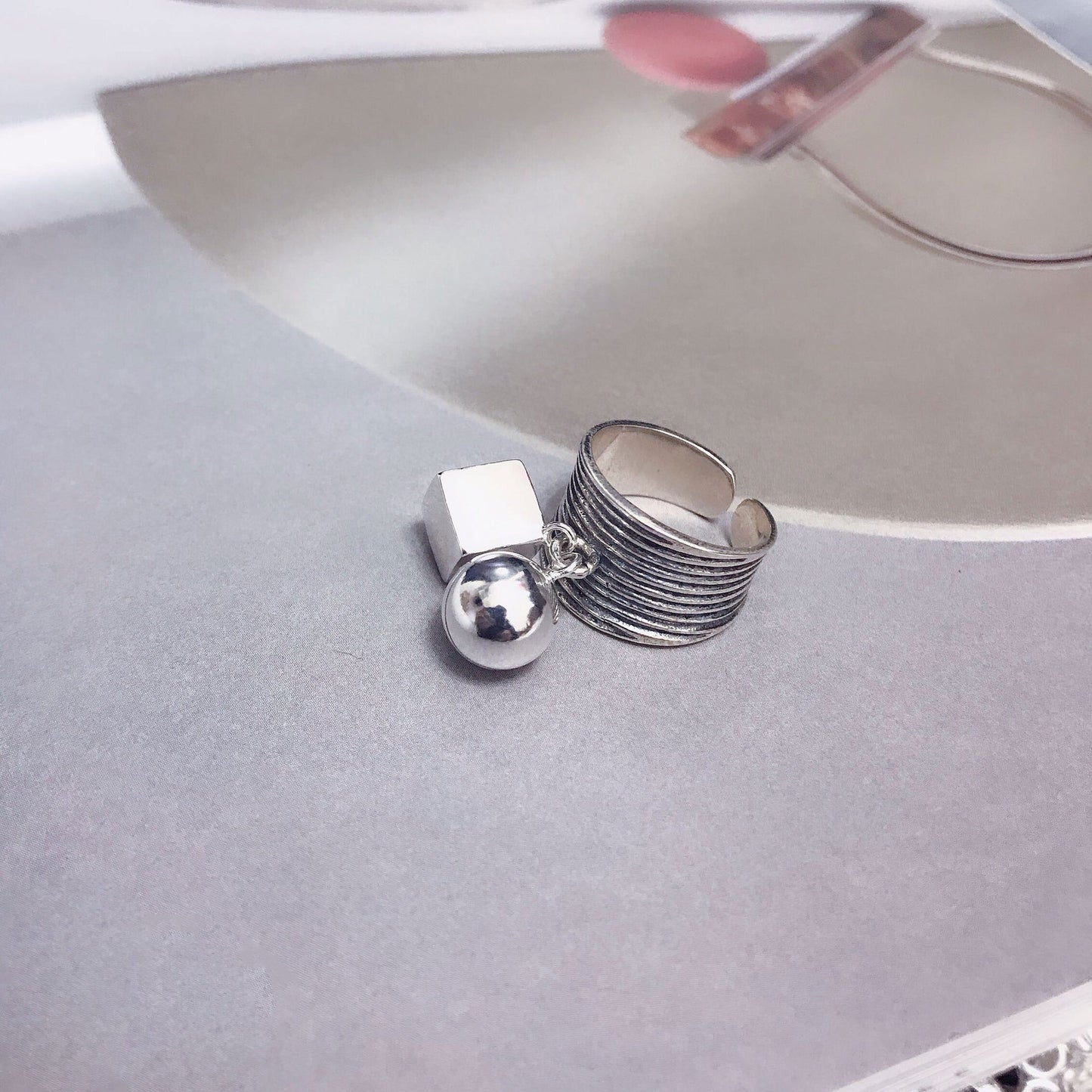 Square Round Ball Ring Fashion Retro Niche Design Personal Atmosphere Jewelry For Women Gift For Stylish Wears