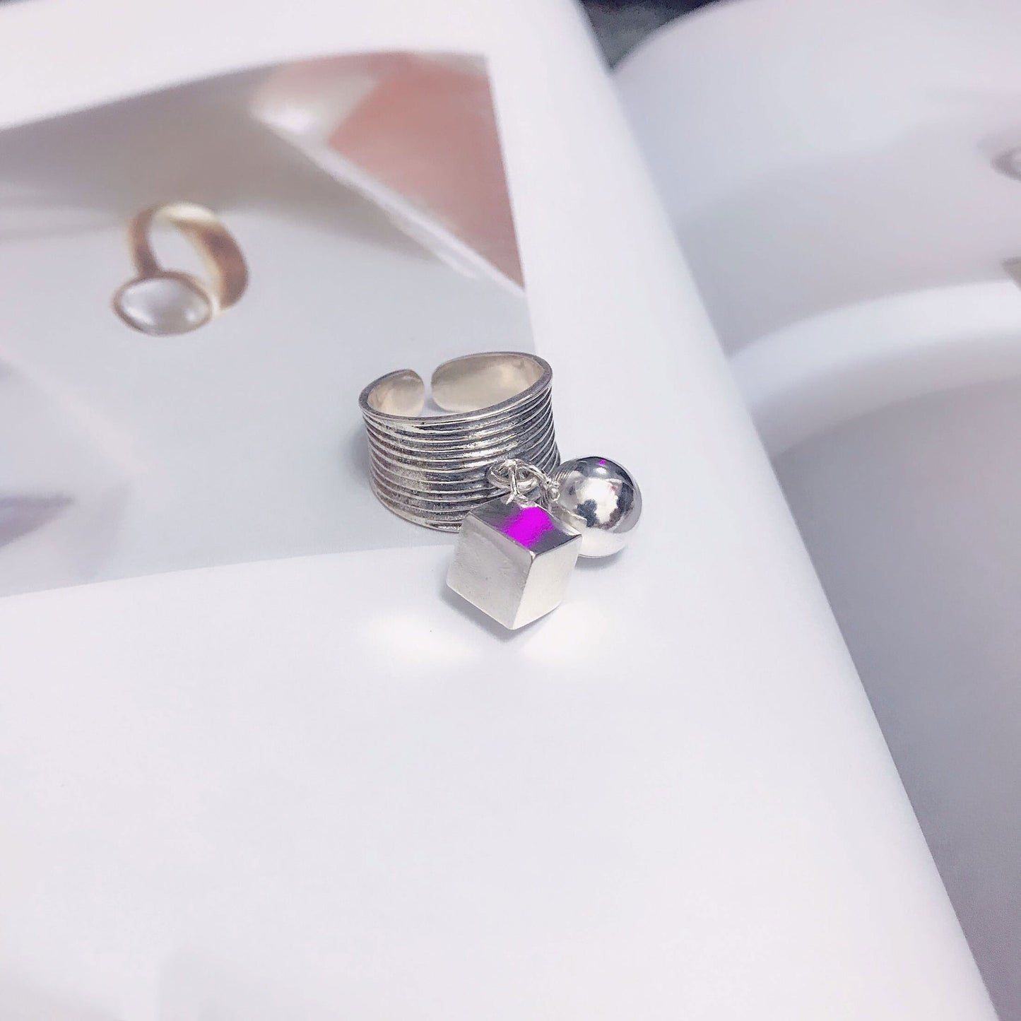 Square Round Ball Ring Fashion Retro Niche Design Personal Atmosphere Jewelry For Women Gift For Stylish Wears