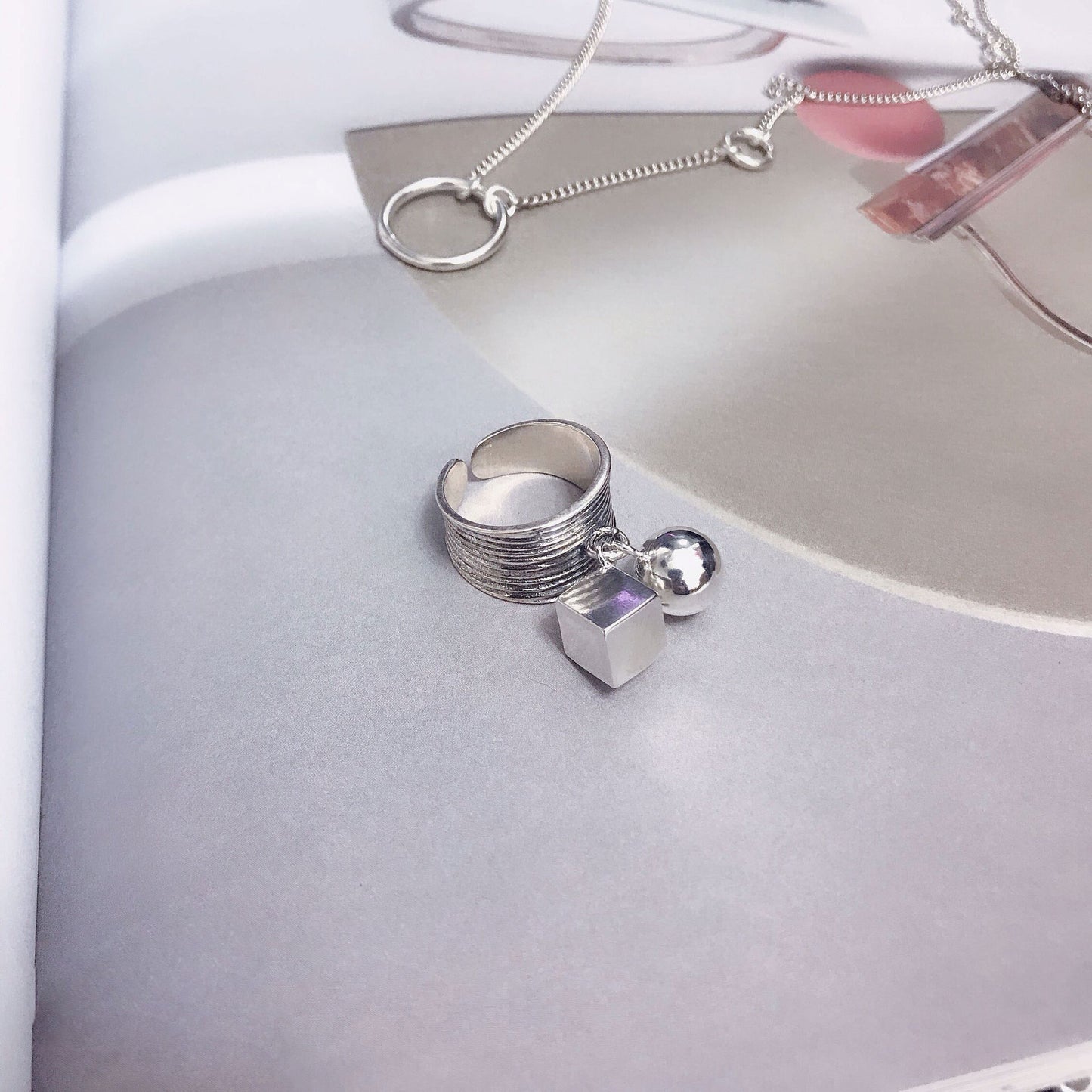 Square Round Ball Ring Fashion Retro Niche Design Personal Atmosphere Jewelry For Women Gift For Stylish Wears