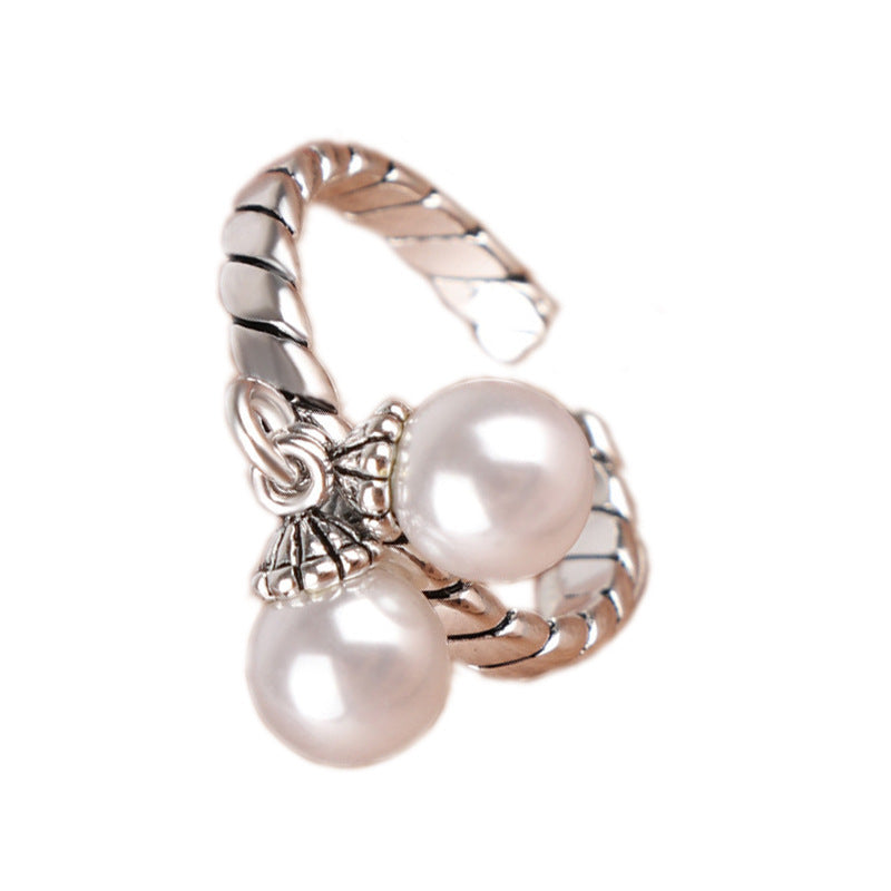 Couple Stone Inlay Rings Set Simple Retro Copper Rings With Pearl Inlay For Her European And American Fashion Style