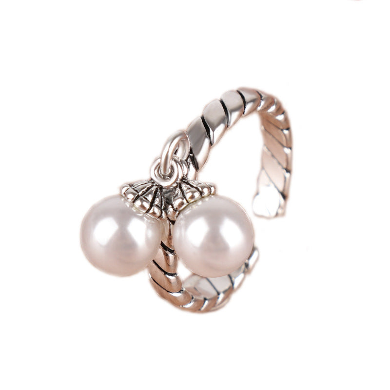 Couple Stone Inlay Rings Set Simple Retro Copper Rings With Pearl Inlay For Her European And American Fashion Style