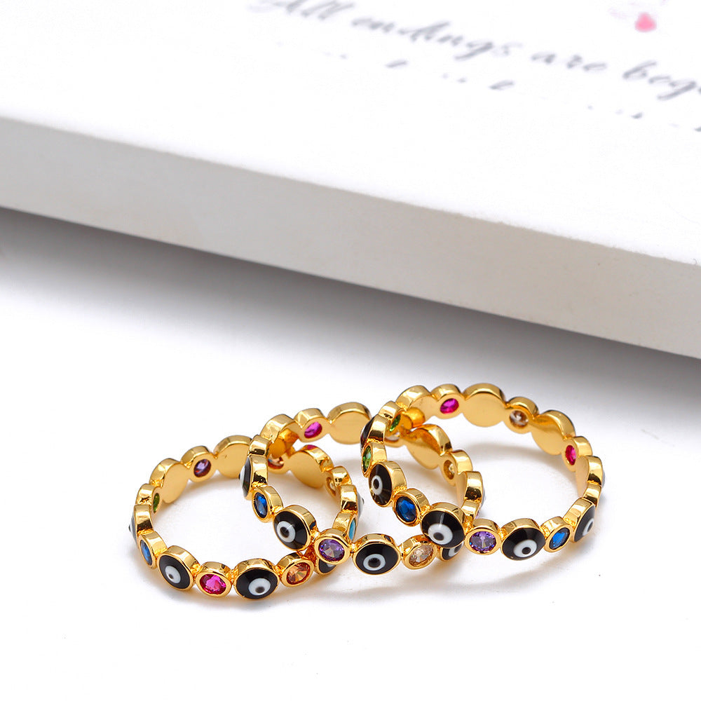 Turkish Evil Eye Ring Gold Copper Drop Jewelry With Diamond Inlays And Gold Plated Gems Semi Precious Stones Metal