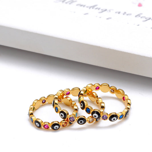 Turkish Evil Eye Ring Gold Copper Drop Jewelry With Diamond Inlays And Gold Plated Gems Semi Precious Stones Metal