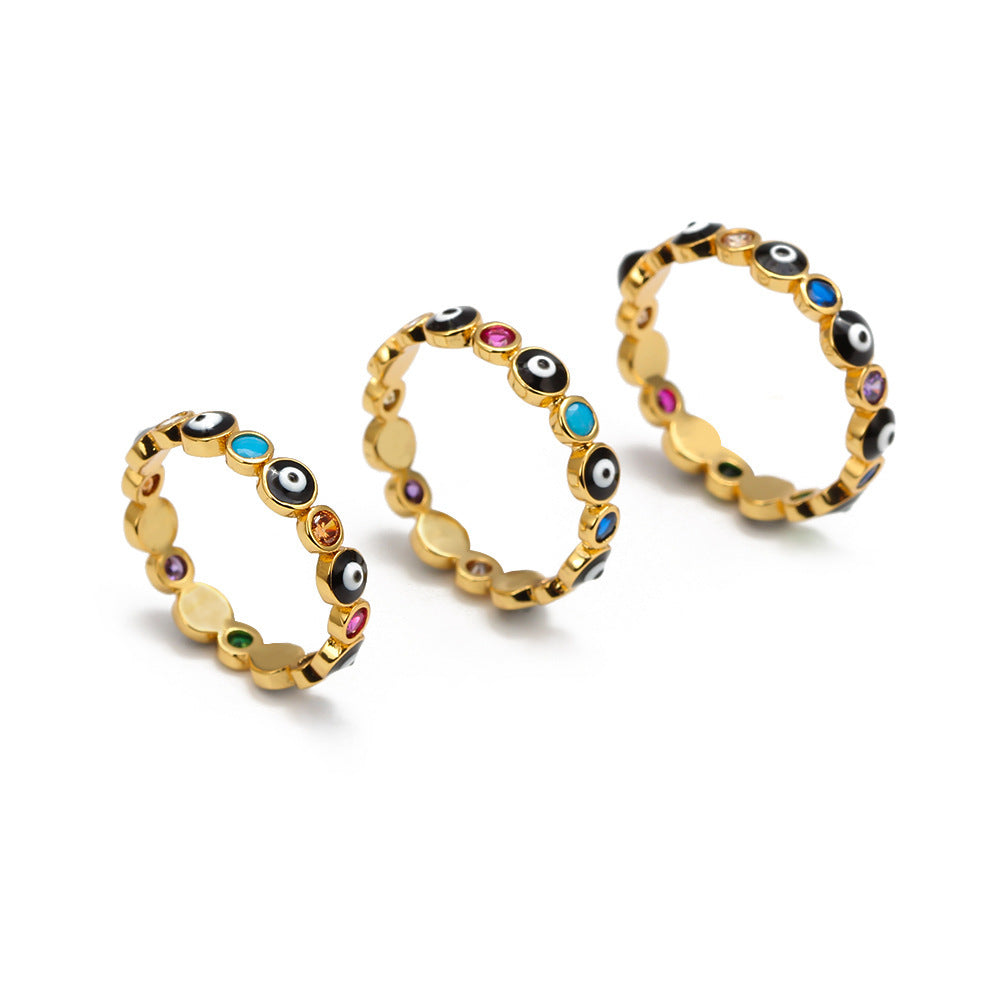 Turkish Evil Eye Ring Gold Copper Drop Jewelry With Diamond Inlays And Gold Plated Gems Semi Precious Stones Metal