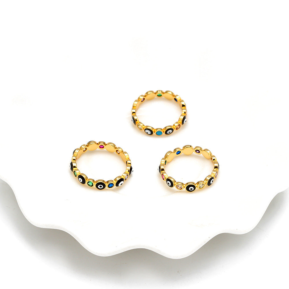 Turkish Evil Eye Ring Gold Copper Drop Jewelry With Diamond Inlays And Gold Plated Gems Semi Precious Stones Metal