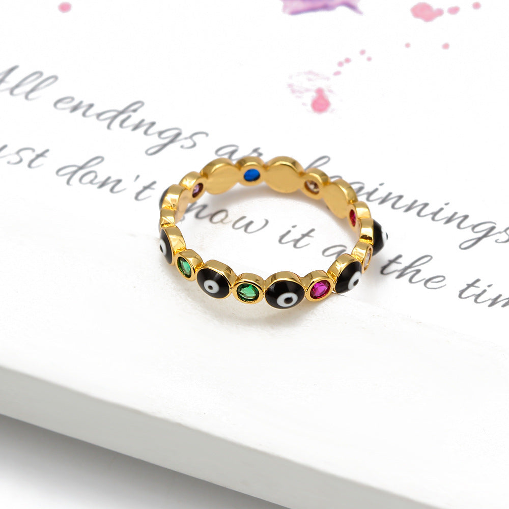 Turkish Evil Eye Ring Gold Copper Drop Jewelry With Diamond Inlays And Gold Plated Gems Semi Precious Stones Metal