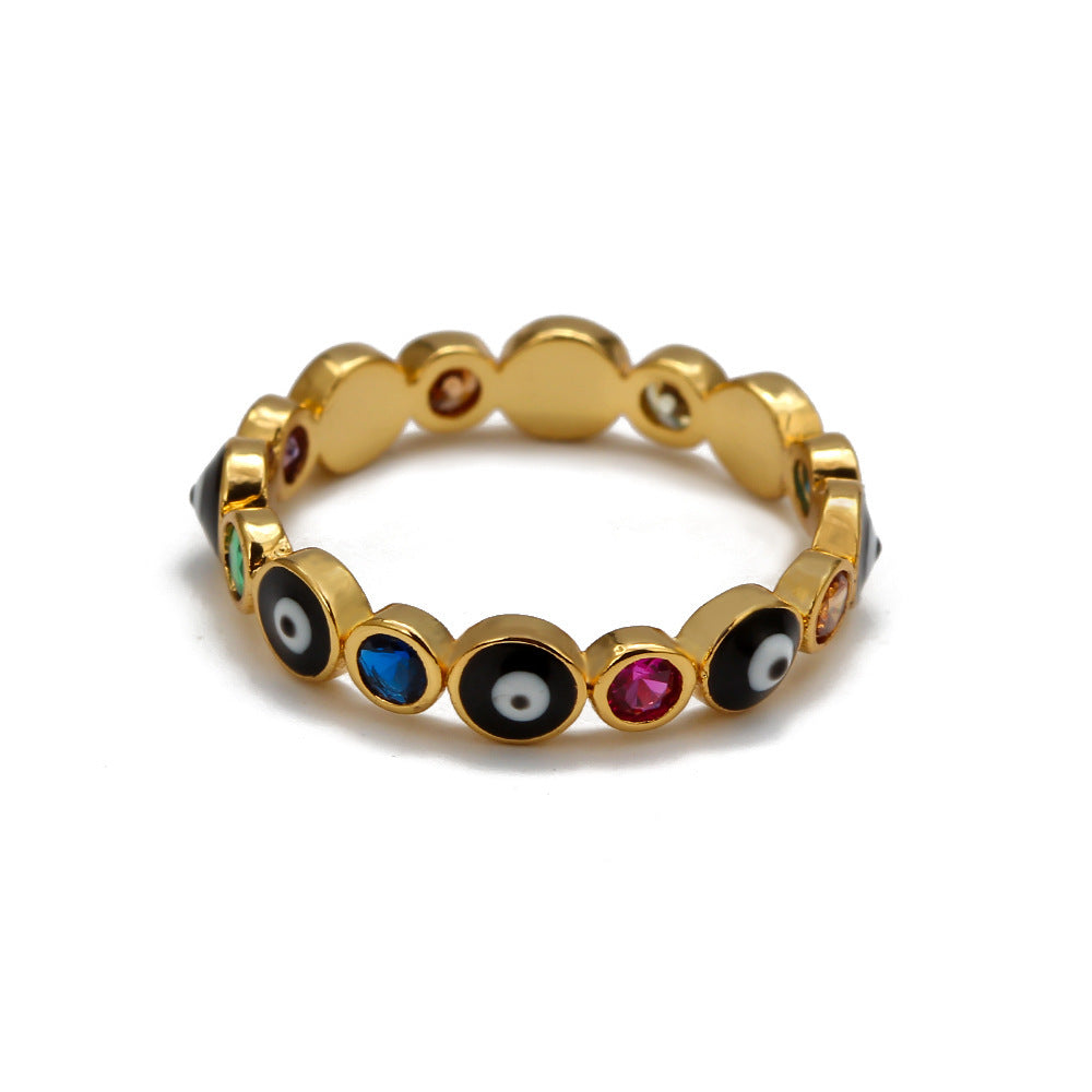 Turkish Evil Eye Ring Gold Copper Drop Jewelry With Diamond Inlays And Gold Plated Gems Semi Precious Stones Metal