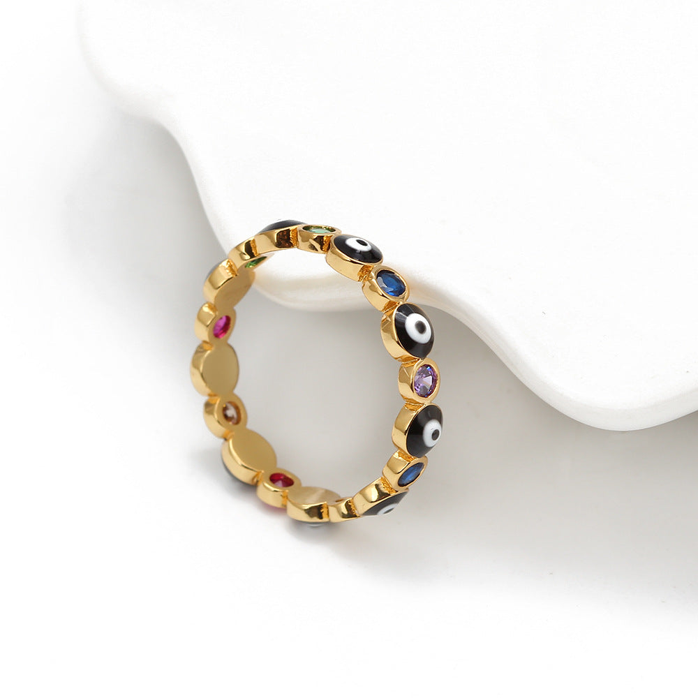 Turkish Evil Eye Ring Gold Copper Drop Jewelry With Diamond Inlays And Gold Plated Gems Semi Precious Stones Metal