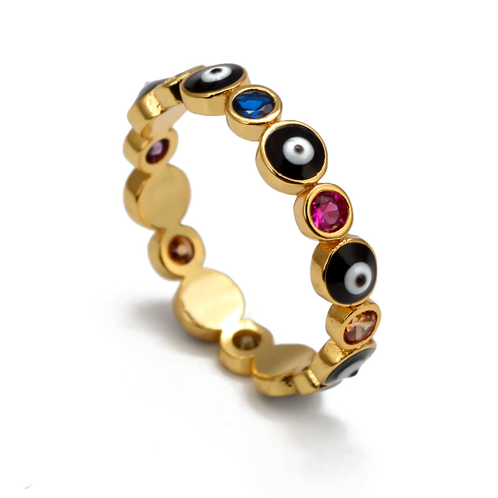 Turkish Evil Eye Ring Gold Copper Drop Jewelry With Diamond Inlays And Gold Plated Gems Semi Precious Stones Metal