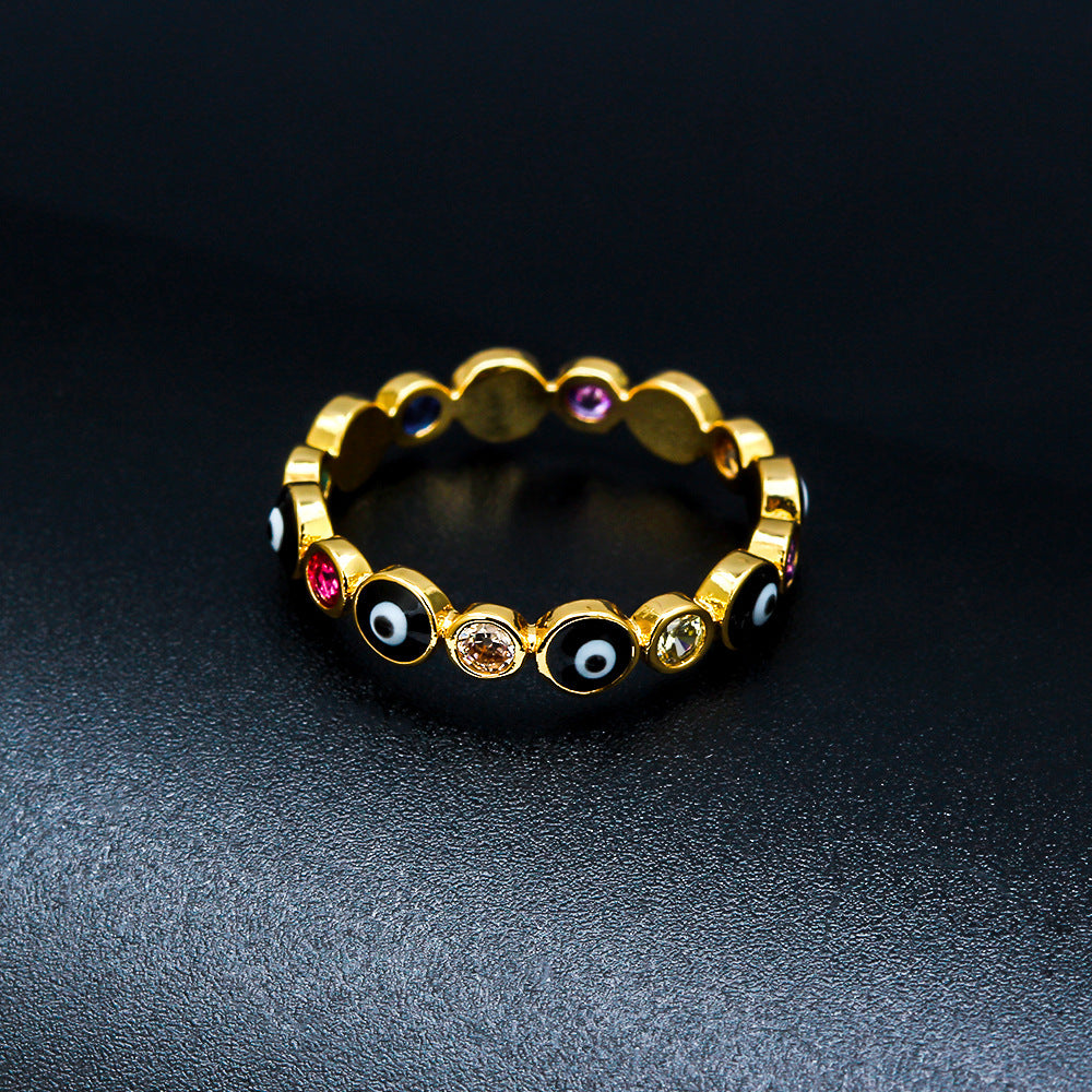 Turkish Evil Eye Ring Gold Copper Drop Jewelry With Diamond Inlays And Gold Plated Gems Semi Precious Stones Metal