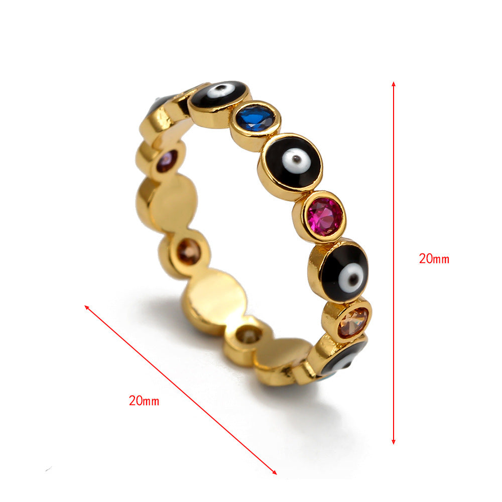 Turkish Evil Eye Ring Gold Copper Drop Jewelry With Diamond Inlays And Gold Plated Gems Semi Precious Stones Metal