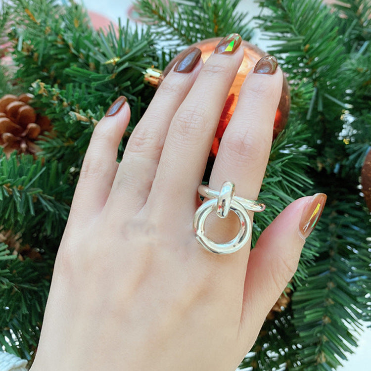 Geometric Opening Ring Sterling Silver 925 Korean Style Minimalist Adjustable Ring For Women For Everyday Use