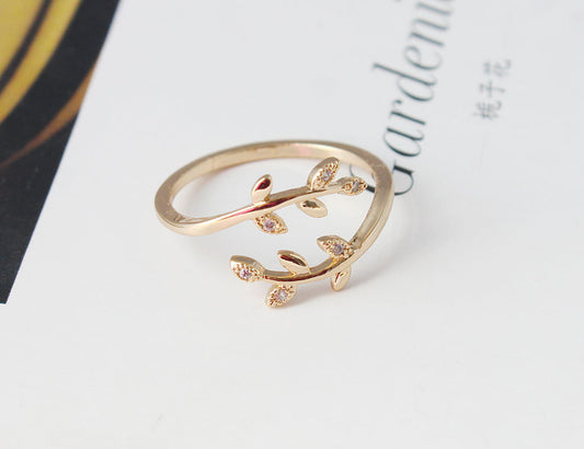 European And American Simple Hollow Carved Rose Gold And Silver Small Leaf Open Ring For Women Fashion Jewelry