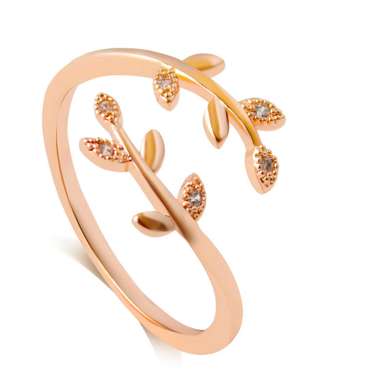 European And American Simple Hollow Carved Rose Gold And Silver Small Leaf Open Ring For Women Fashion Jewelry