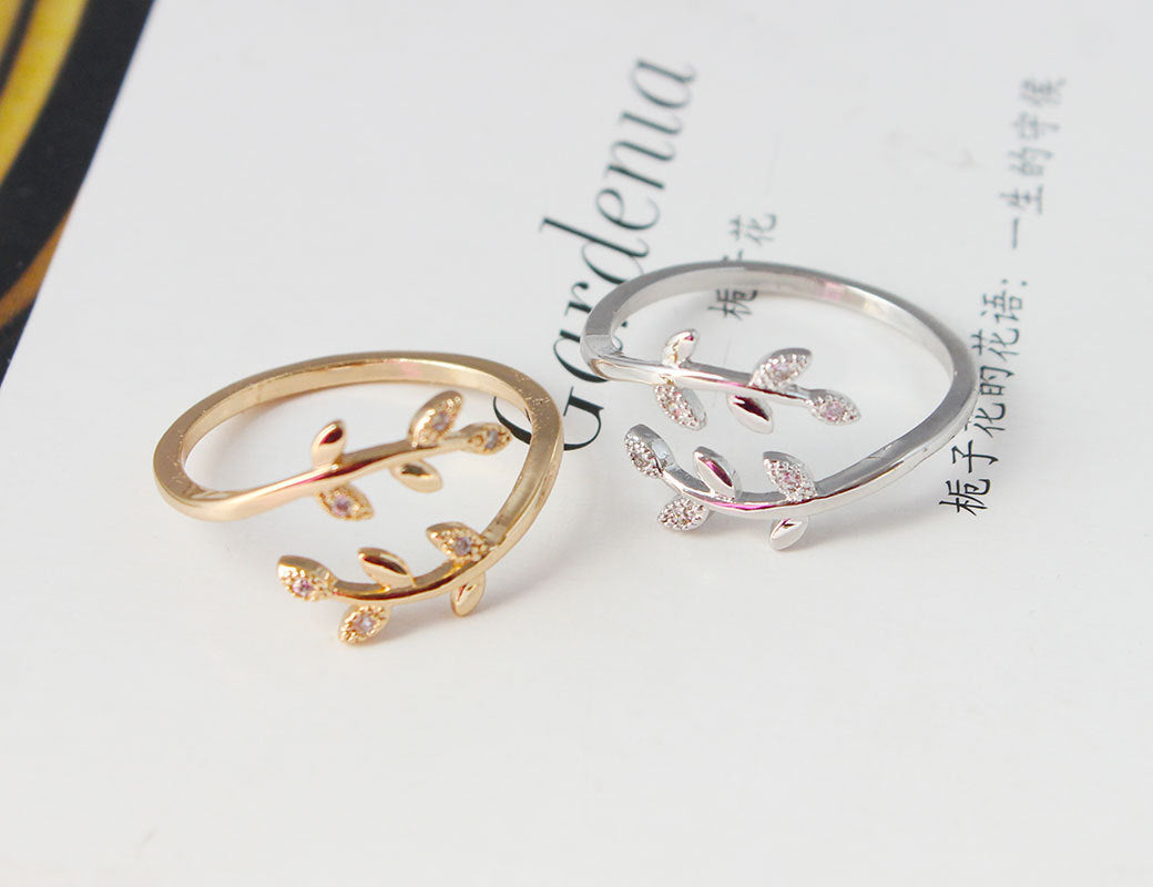 European And American Simple Hollow Carved Rose Gold And Silver Small Leaf Open Ring For Women Fashion Jewelry
