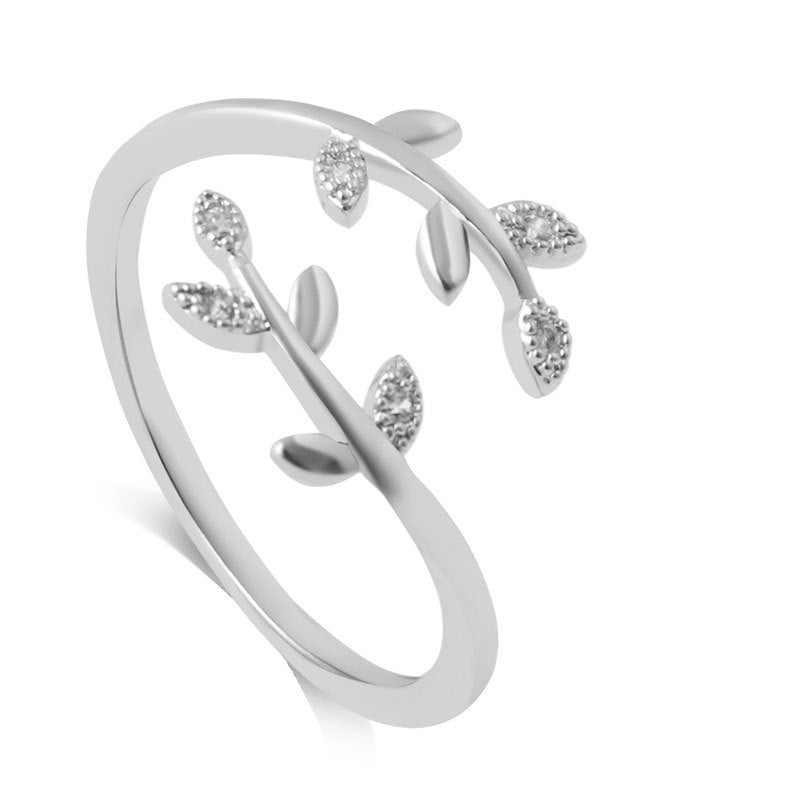 European And American Simple Hollow Carved Rose Gold And Silver Small Leaf Open Ring For Women Fashion Jewelry