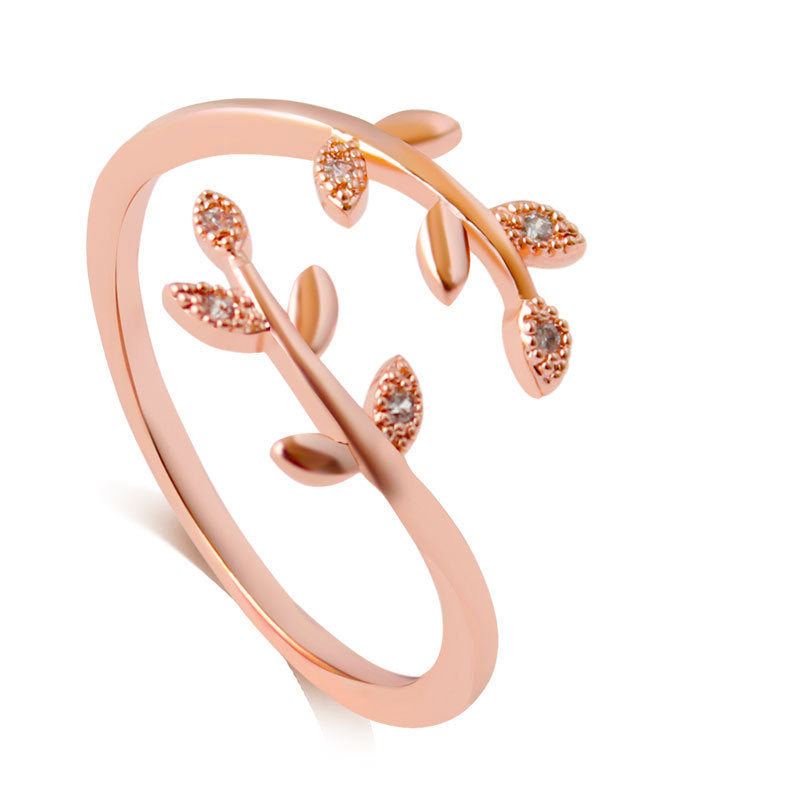 European And American Simple Hollow Carved Rose Gold And Silver Small Leaf Open Ring For Women Fashion Jewelry