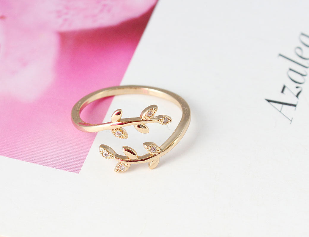 European And American Simple Hollow Carved Rose Gold And Silver Small Leaf Open Ring For Women Fashion Jewelry
