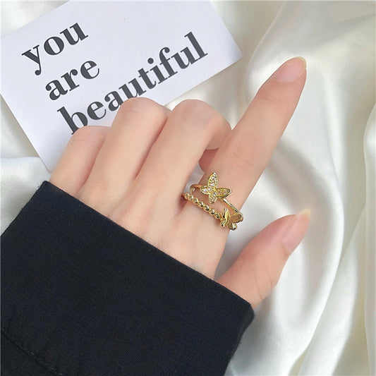 Geometric Ring For Women Golden Bow Design Electroplated Alloy Jewelry Fashion Accessories Golden Bow Accessory